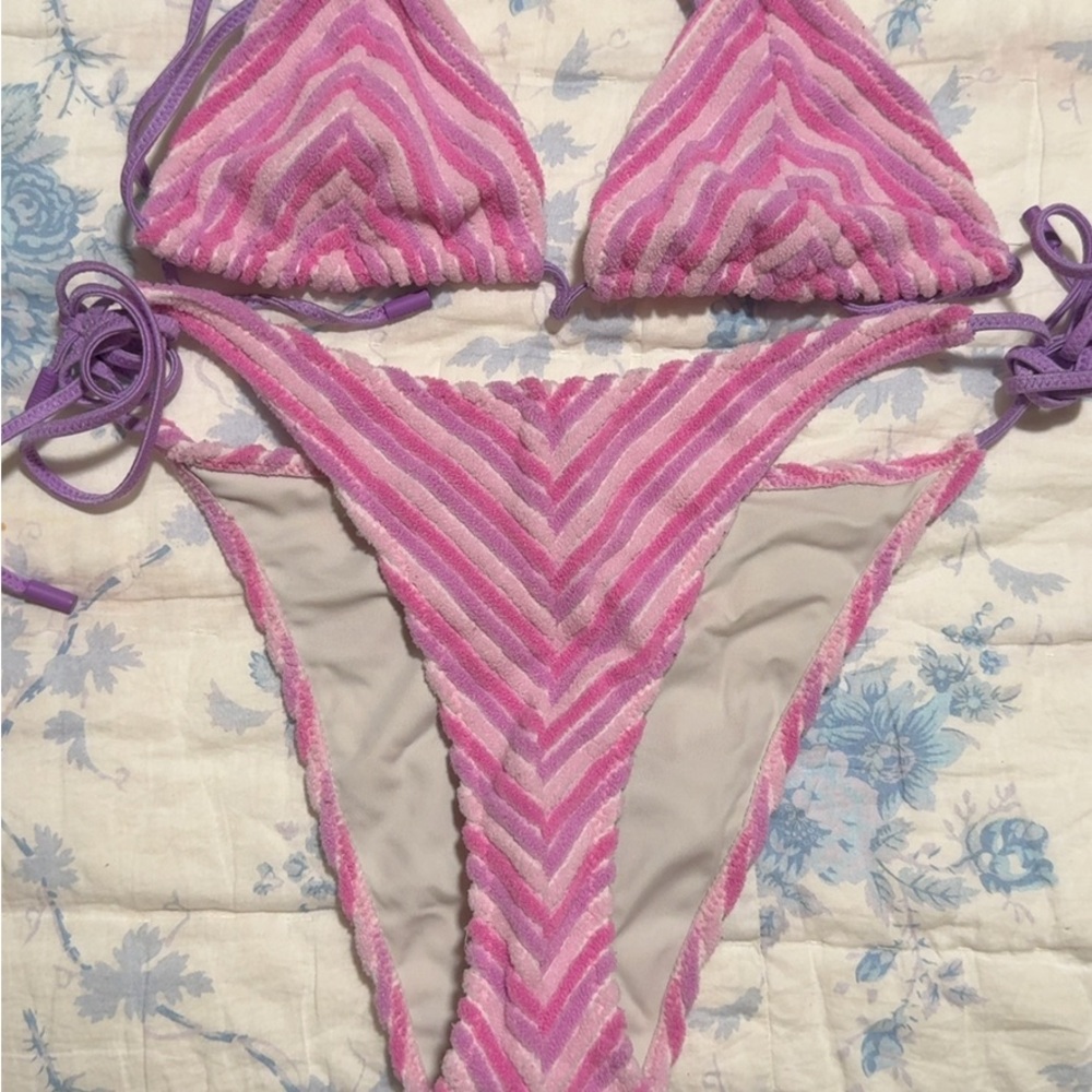 Triangle Pink and Purple Striped Bikini Set